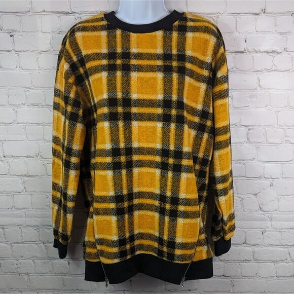 NWT Bershka Size XS Long Sleeve Plaid Top With Zipper Details - Picture 1 of 5